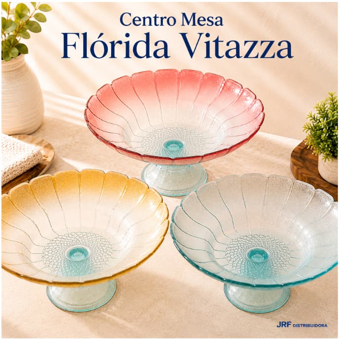 Centro Mesa Flórida Com Pé Vitazza 38cm Variadas Cores Fruteira Decorativa Casual
