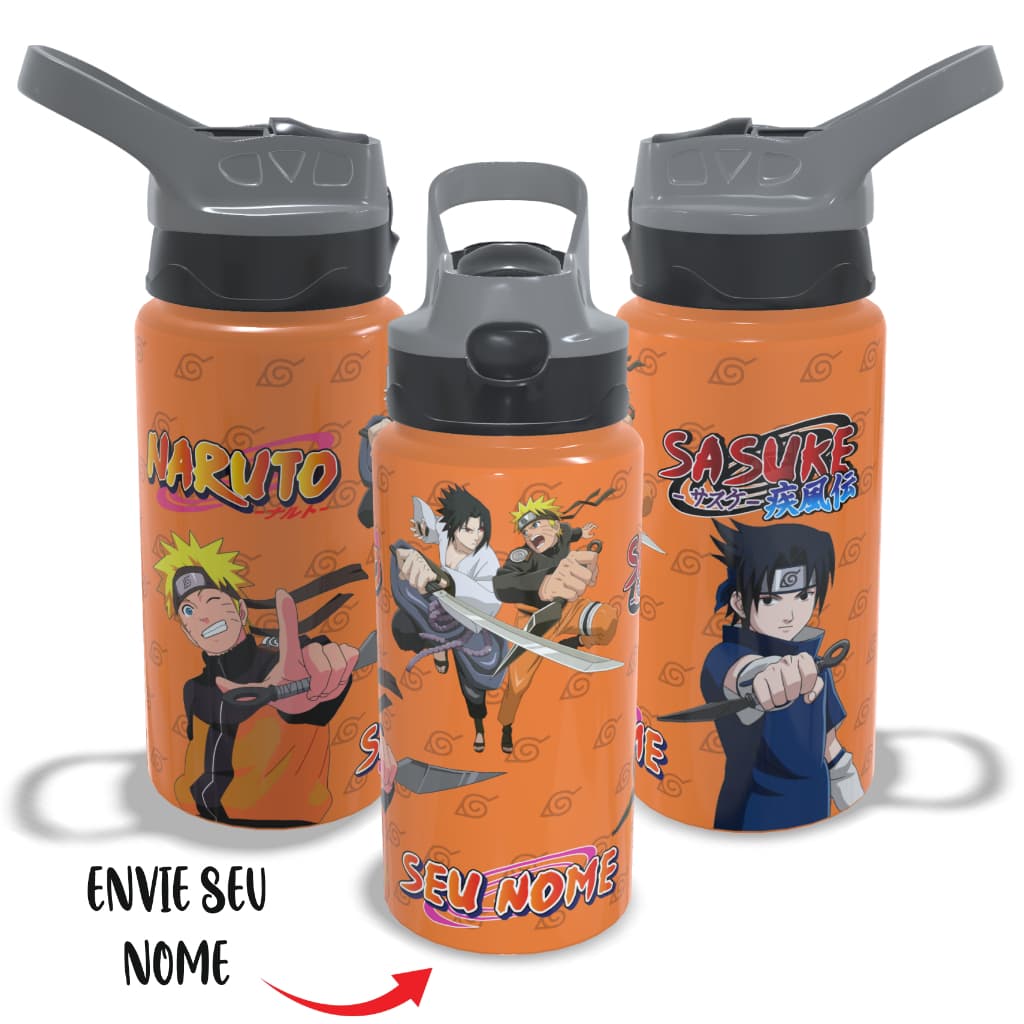 Garrafa de Agua Infantil Naruto Térmica Personalizada Com Nome 600ml Bico Retratil