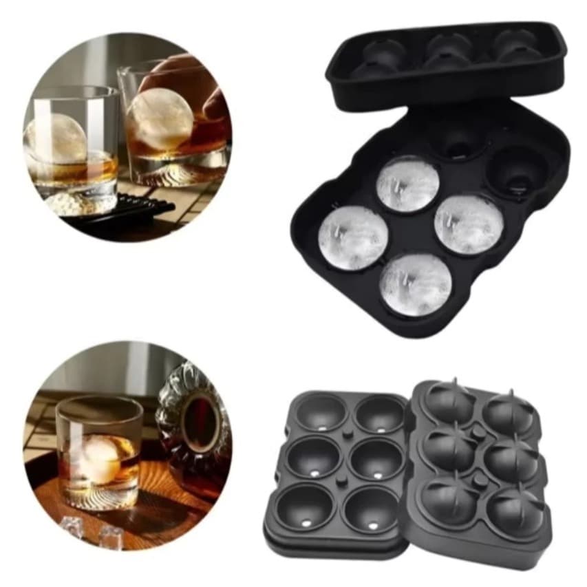 Forma de Gelo Silicone com Tampa - 6 Bolas Redondas, Elegante e Reutilizável