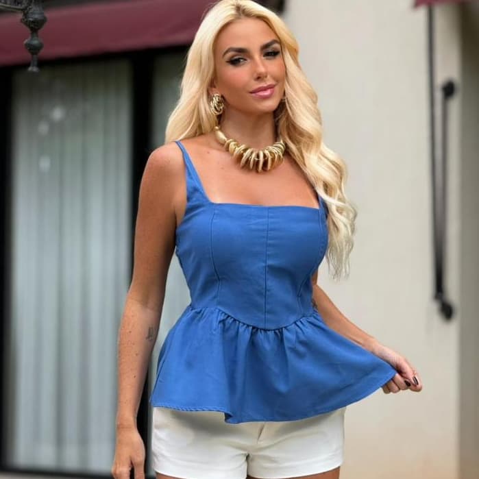 BLUSA BATA FEMENINA PEPLUM MODA GRINGA TENDENCIA 2026 COM ELASTEX NAS COSTAS TECIDO MARRANT