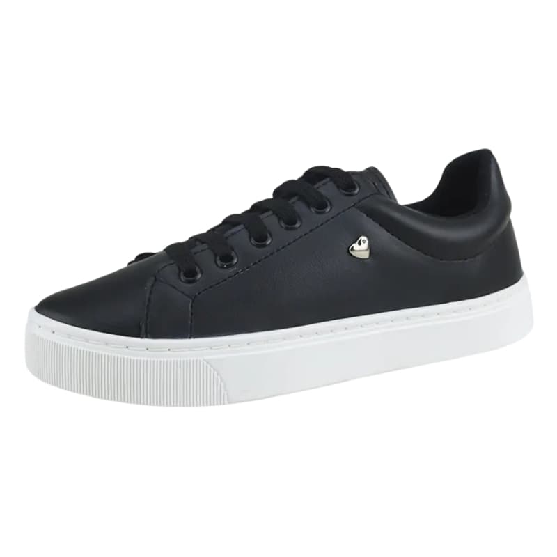 Tênis Feminino Preto e branco Casual Sola Reta Macio Confortável