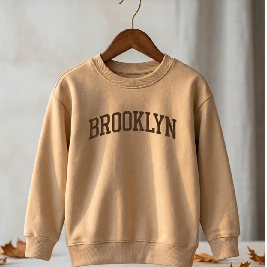Moletom Infantil Brooklyn Gola Careca Bege Casual Inverno