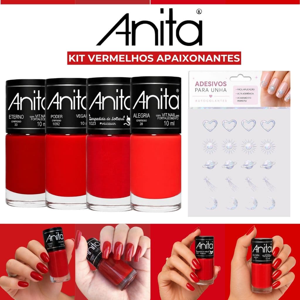 Kit Esmaltes Anita Vermelhos Cremosos Esmaltes Atacado 10ml Manicure