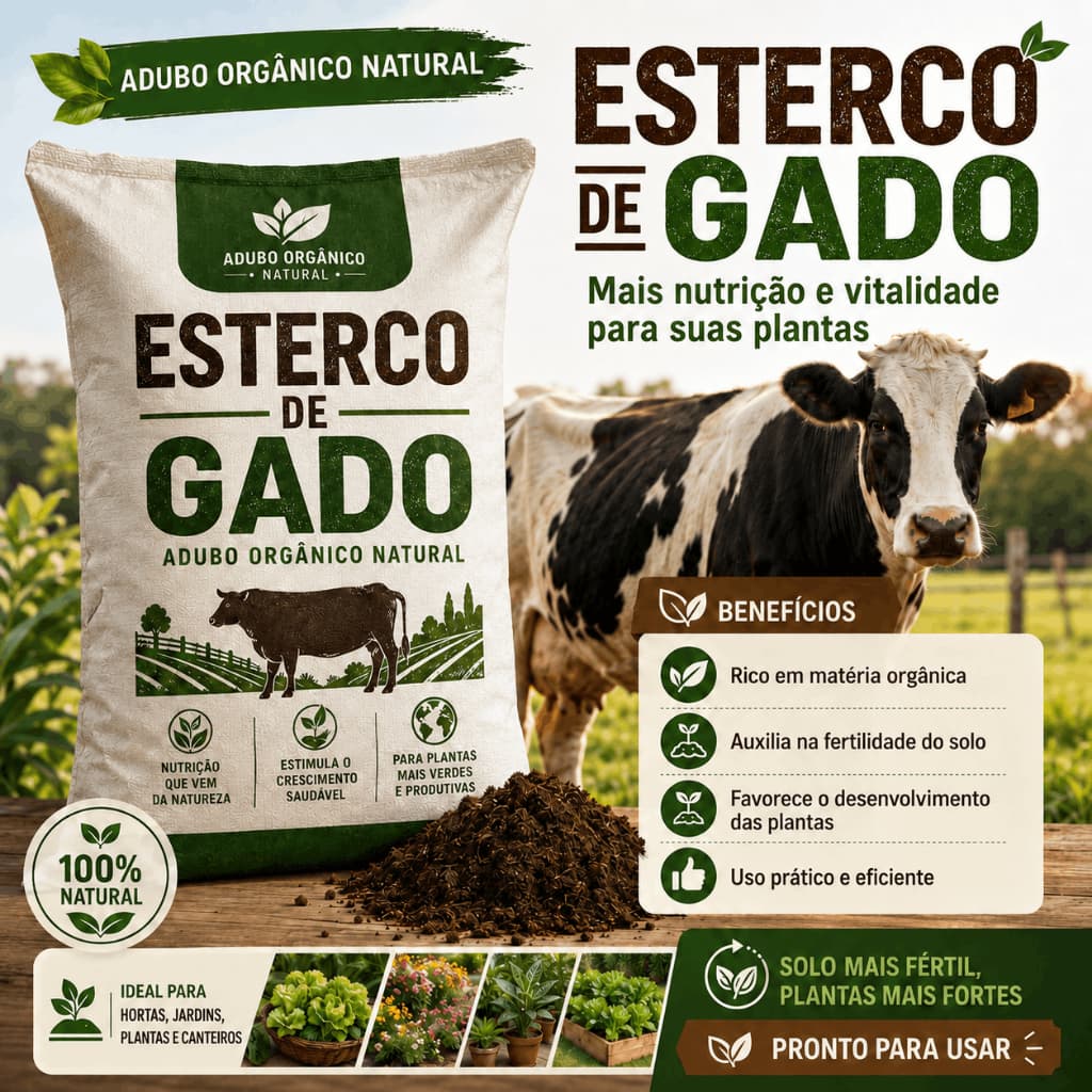 Esterco de Gado Curtido 100% Natural Orgânico Adubo para Plantas Horta Jardim