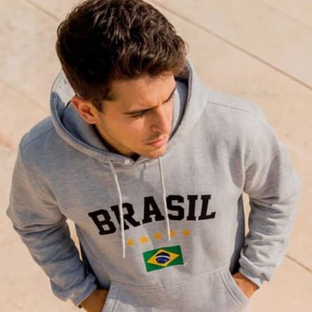 Casaco Moletom Brasil Gringa Y2k Ajustável Unissex Canguru Capuz Bandeira Casual Quentinho