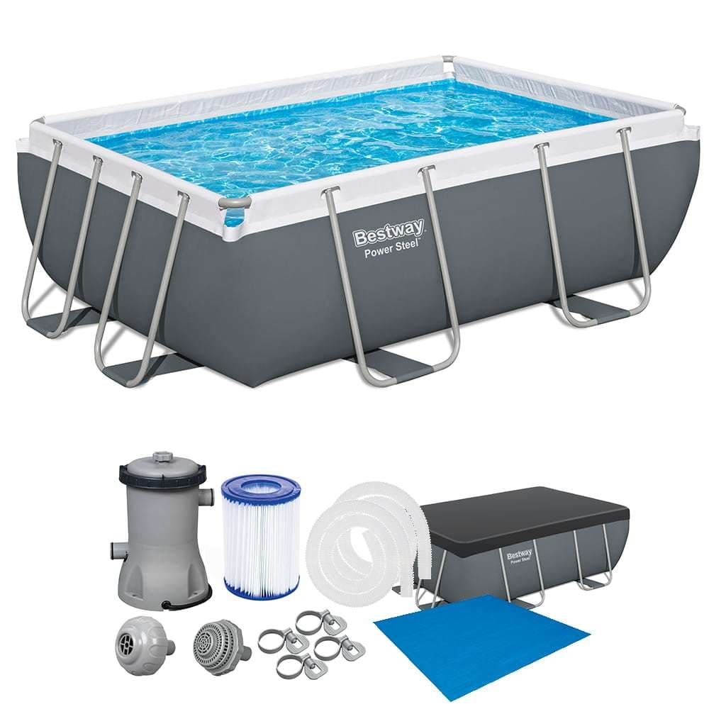 Piscina Estrutural Retangular 4000 Litros + Filtro + Capa + Lona Power Steel Bestway