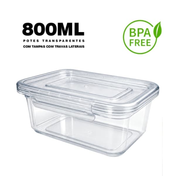 Kit com Vasilhas de Plástico Transparente com Travas nas Tampas Multiuso Potes Utilidades