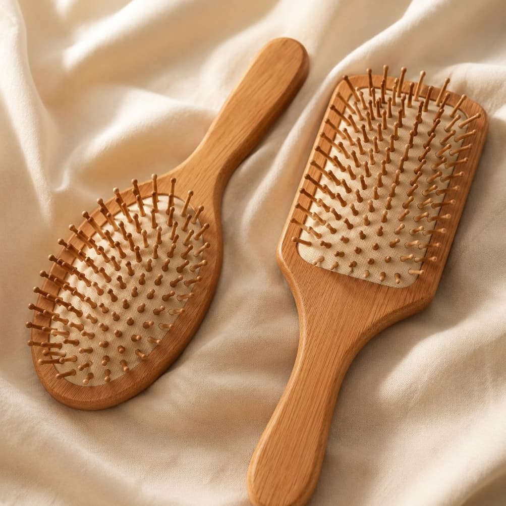 Escova Raquete Almofadada De Bambu Natural Cerdas de Bambu Antiestática