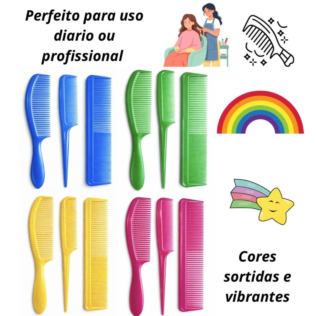kit pente safira - kit pente 03 unidades - pente tradicional, pente profissional e pente mata marido
