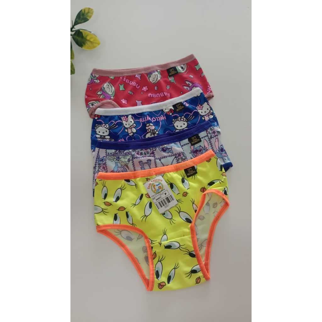 Kit com 4 Calcinhas Infantis Estampadas P ao G Desenhos Animados Feminina Criança Confortavel