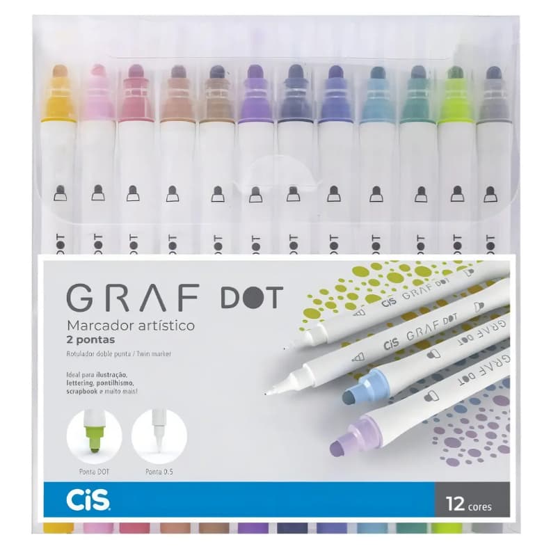 Estojo Marcador Artístico Cis Graf Dot 12 Cores