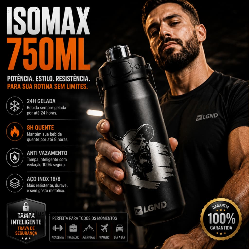 Garrafa Térmica Legendários Inoxidável Premium 24H Gelada Anti Vazamento Design Moderno 750ml