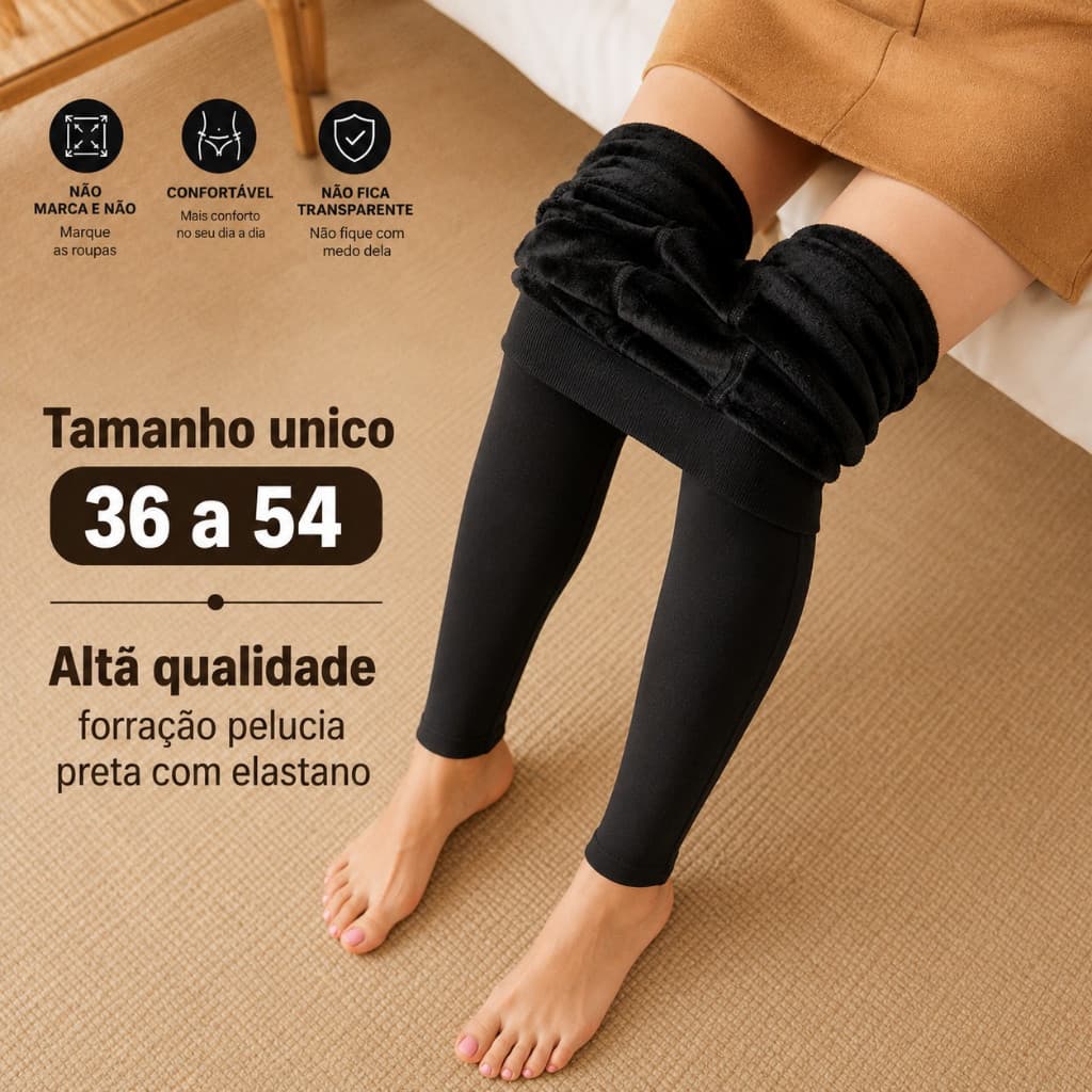 Legging Grossa Térmica Feminina sem costura Pelúcia Preta