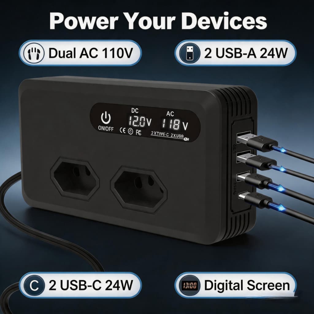 Porta do conversor 12v P/socket 110V/220V 300W 4usb do carro com visualização ótica