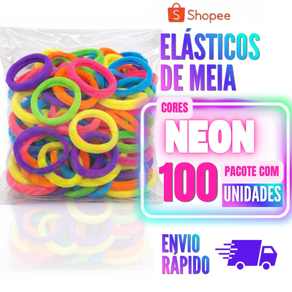 Pacote com 100 Elástico De Meia Colorido Neon Super Resistente Pacotão Xuxinha de meia