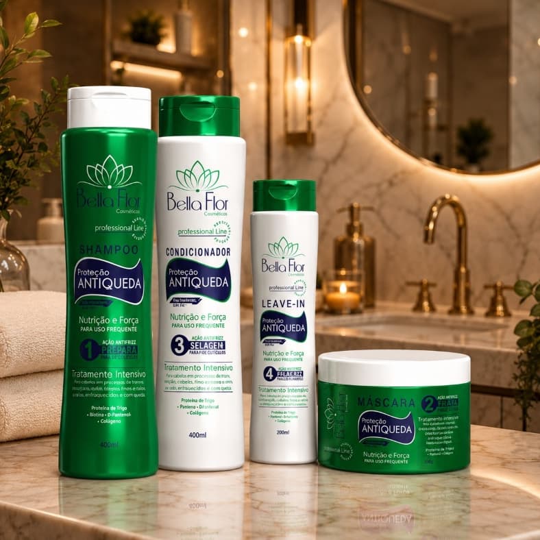 Kit Capilar Anti-Queda 4 Produtos Bella Flor Fortalecimento Brilho Profissional