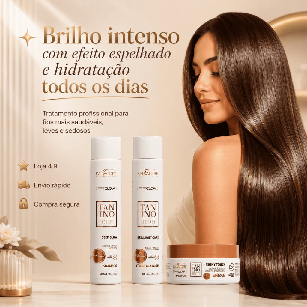 Kit Shampoo Condicionador Máscara Salvatore Intense Glow Hidratação Profunda Brilho Espelhado e Maciez Imediata Original