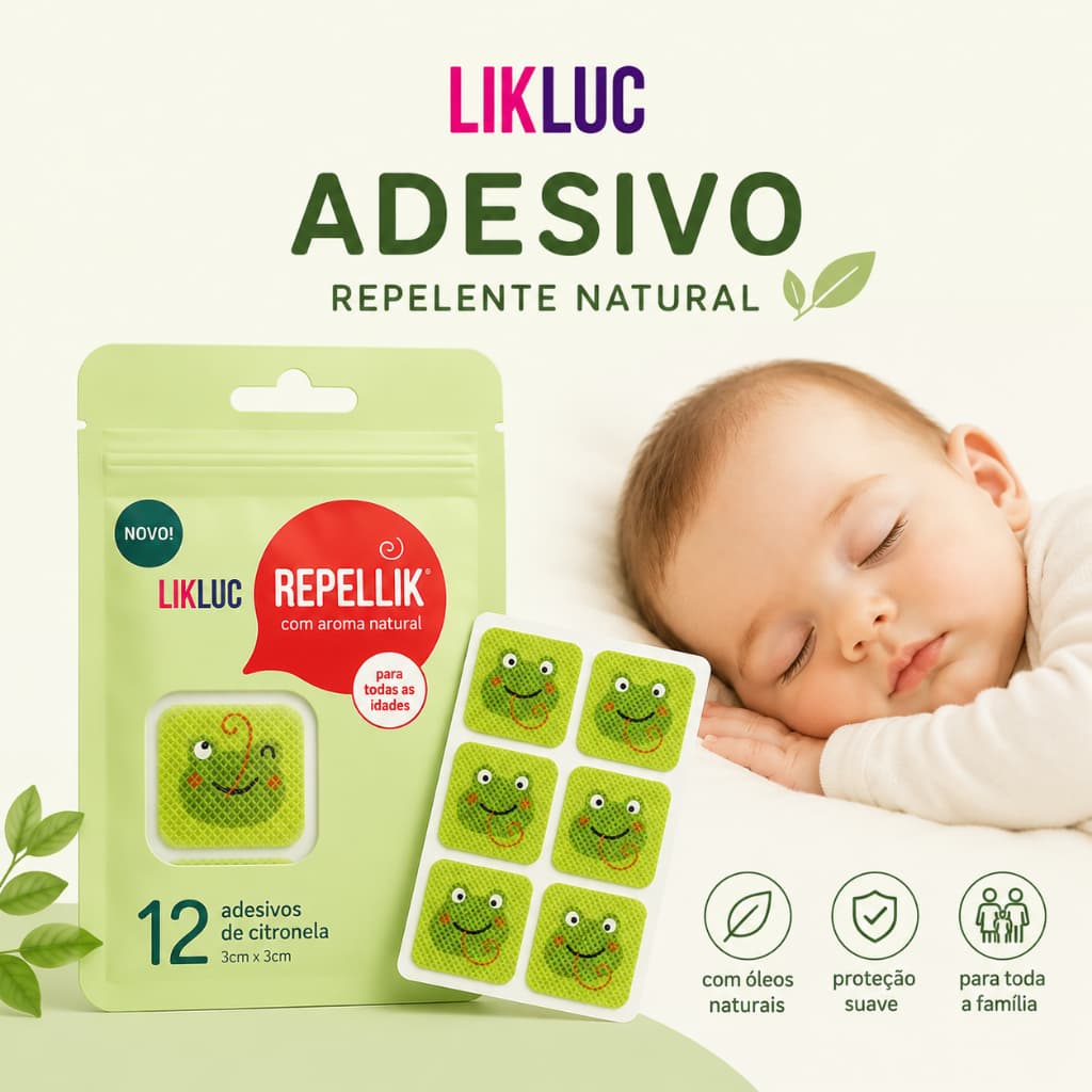 Adesivo Repelente Repellik Likluc Proteção Contra Mosquitos Natural e Seguro para Bebes e Crianças a 100% natural base d
