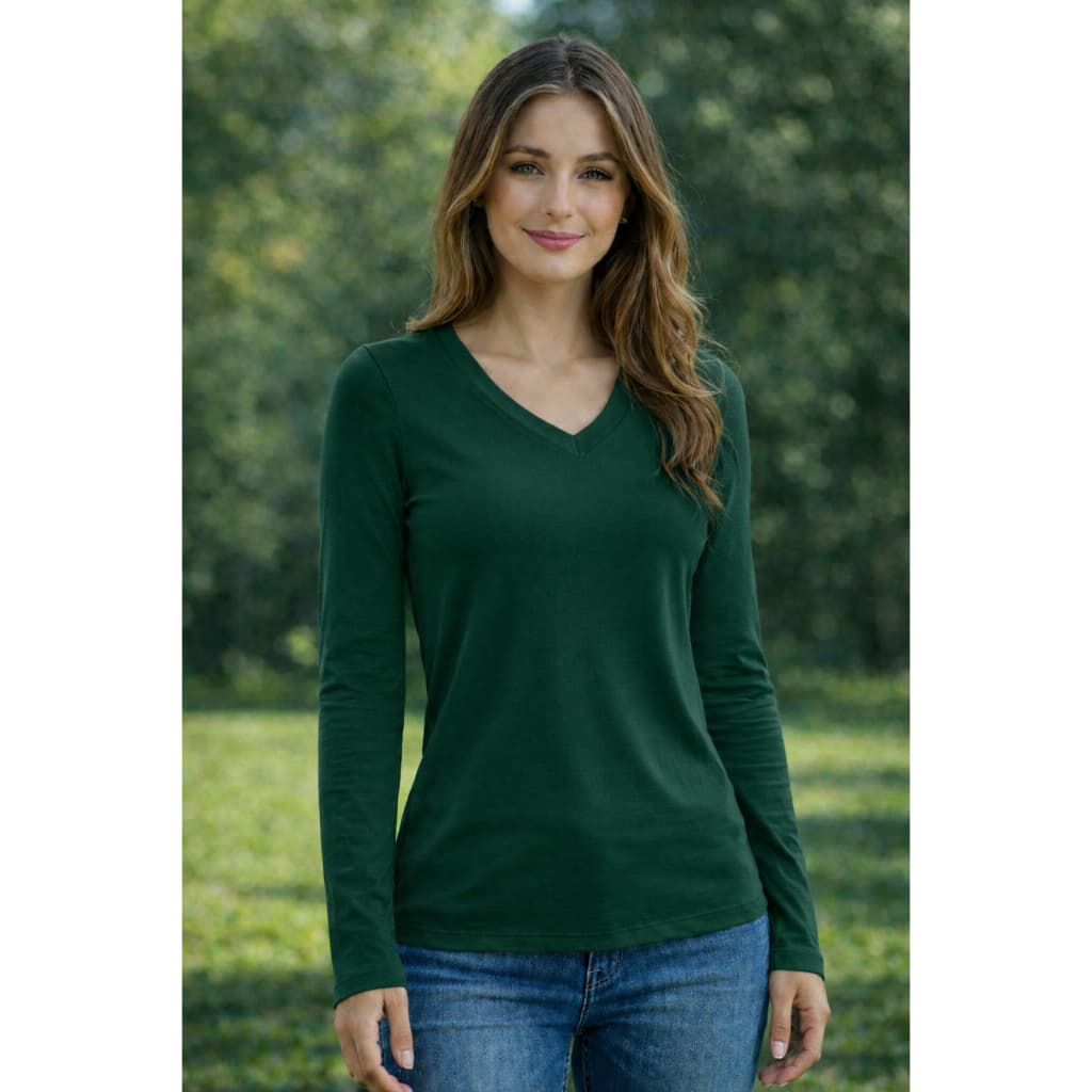 Blusa Feminina Segunda pele Babylook Malha Algodão Manga Longa Gola V