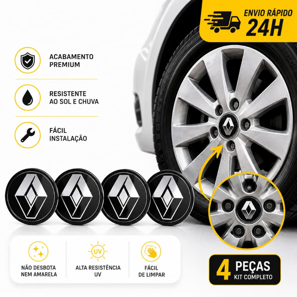 4 Emblema Adesivo Resinado Renault Calota Roda Compatível