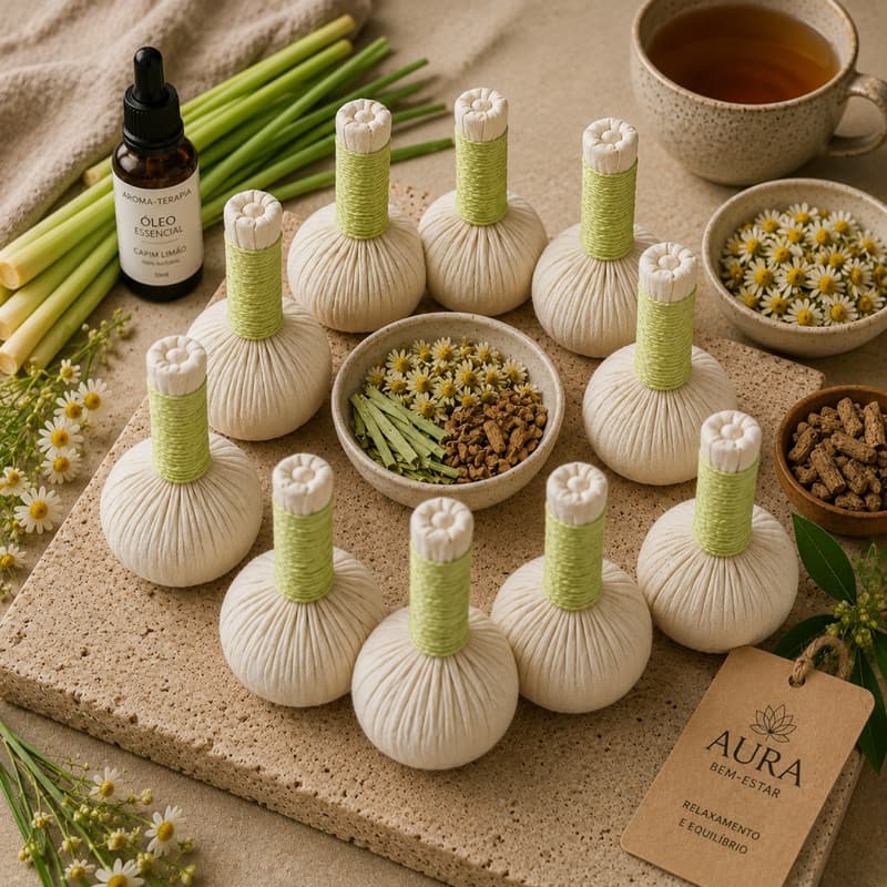 Kit 5 Pares (10 unidades) Pindas Chinesas Capim-Limão – Massagem Relaxante e Alívio de Estresse - Aura Bem-Estar