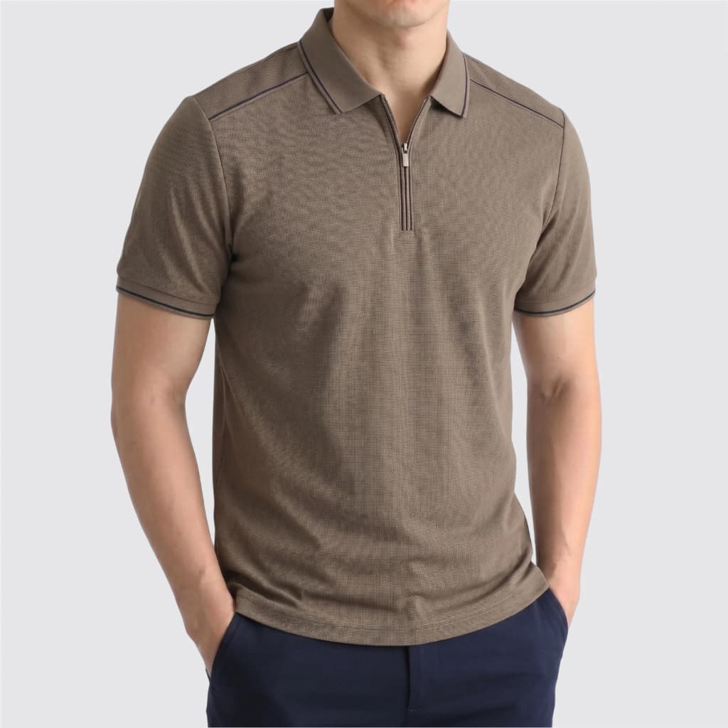 Camisa Polo Waffle |Moda Legal Homem| Zíper Oculto Respirável Esporte Fino Inverno