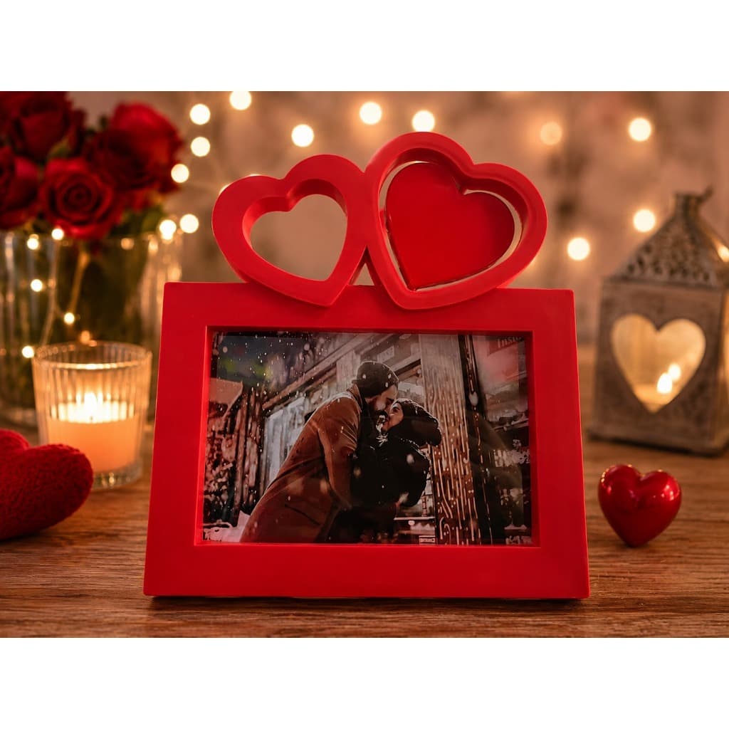 Porta Retrato Romântico Vermelho com Corações Foto 10x15 Presente Dia dos Namorados