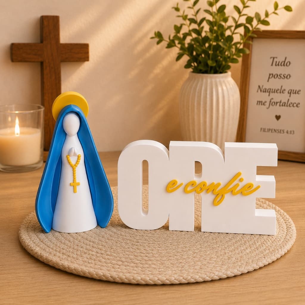 Kit Nossa Senhora Aparecida + Ore e Confie – Decoração Católica Religiosa Altar Fé