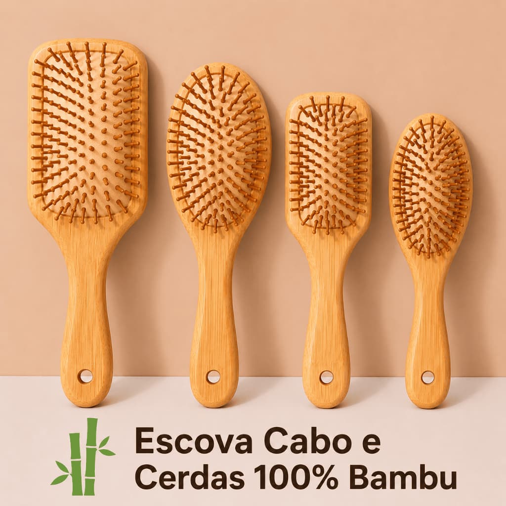 ESCOVA DE CABELO CABO E CERDAS 100% BAMBU – Anti Frizz e Massageadora