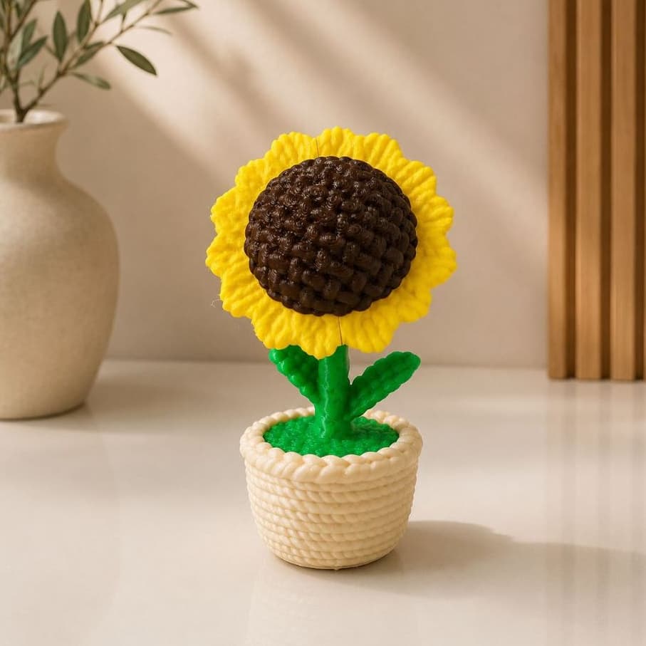 Vaso Decorativo Girassol Crochê com Compartimento Secreto | Textura Crochê