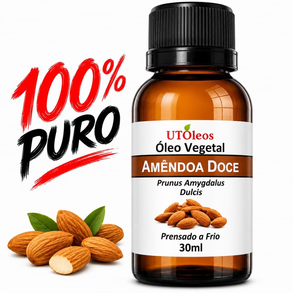 Óleo Vegetal De Amêndoas Doces 30ml - 100% Natural Prensado a Frio Vegano Hidratação Pele Cabelo