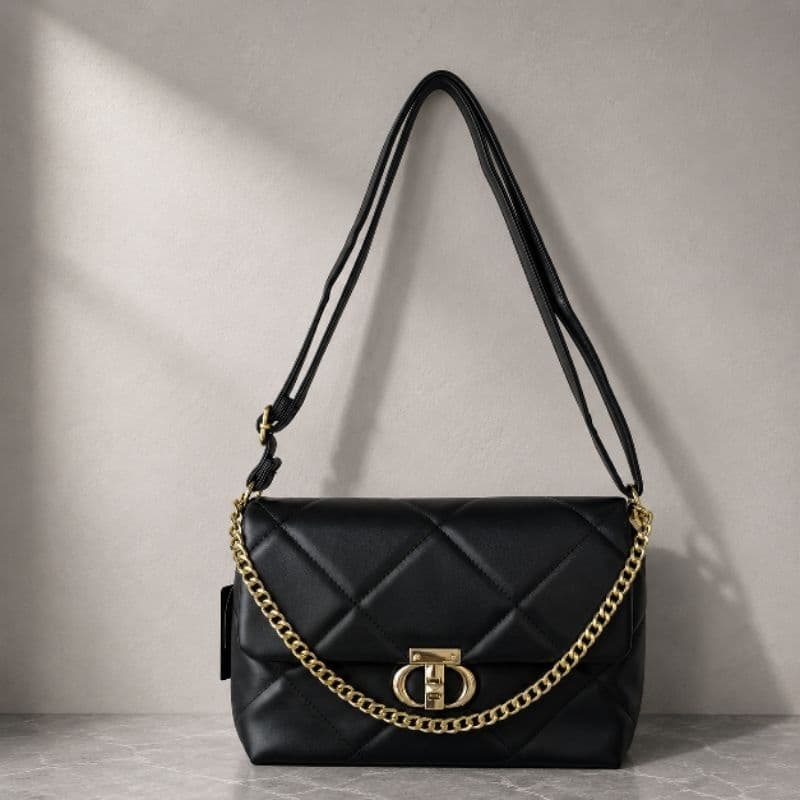 Bolsa Feminina Matelassê Corrente Dourada de Ombro Transversal Tiracolo Elegante Premium