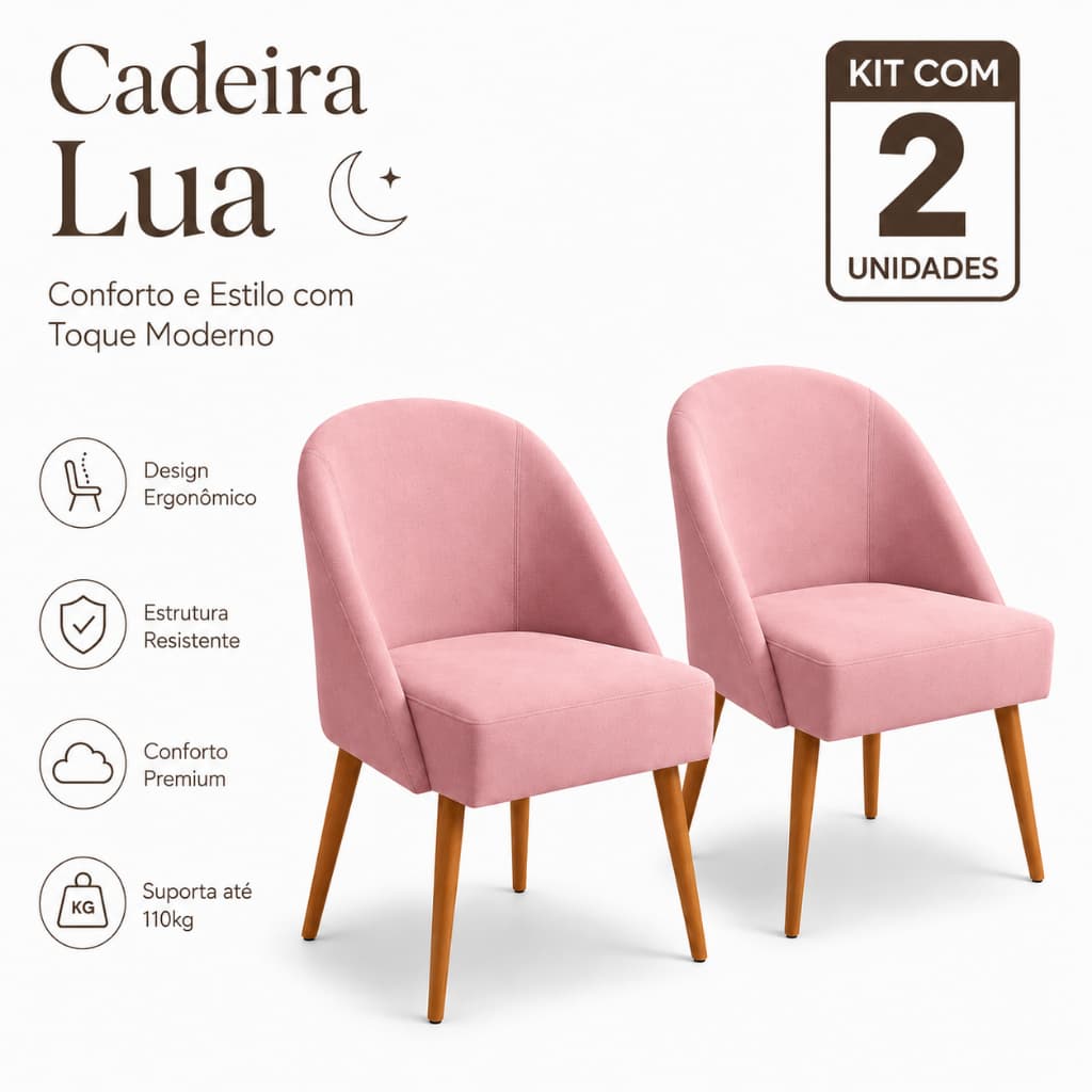 Kit 2 Cadeiras Lua Luxo Veludo Decorativa Sala de Estar, Salão, Quarto, Estética Várias Cores