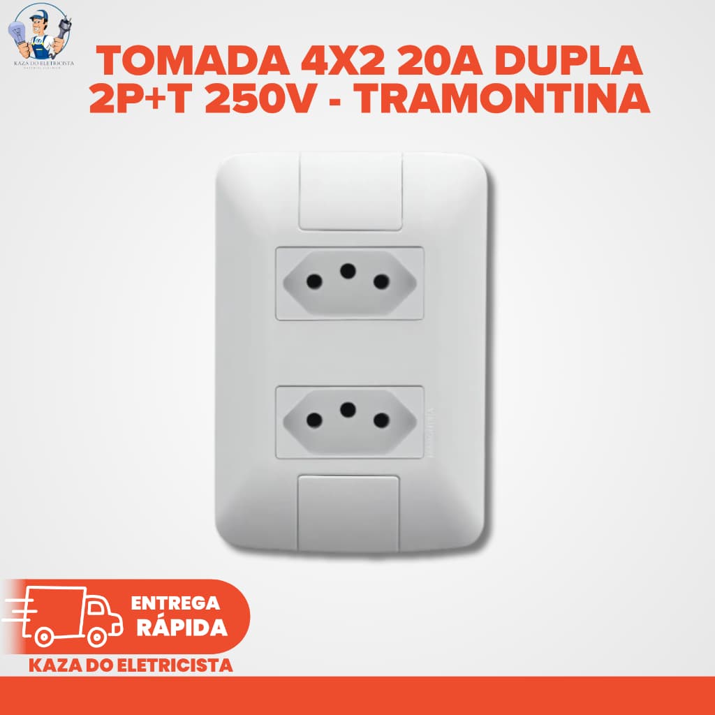 KIT C/10 Conjunto Tomada Dupla 2P+T 20A 250V Linha Aria Branco 57241/066 – Tramontina