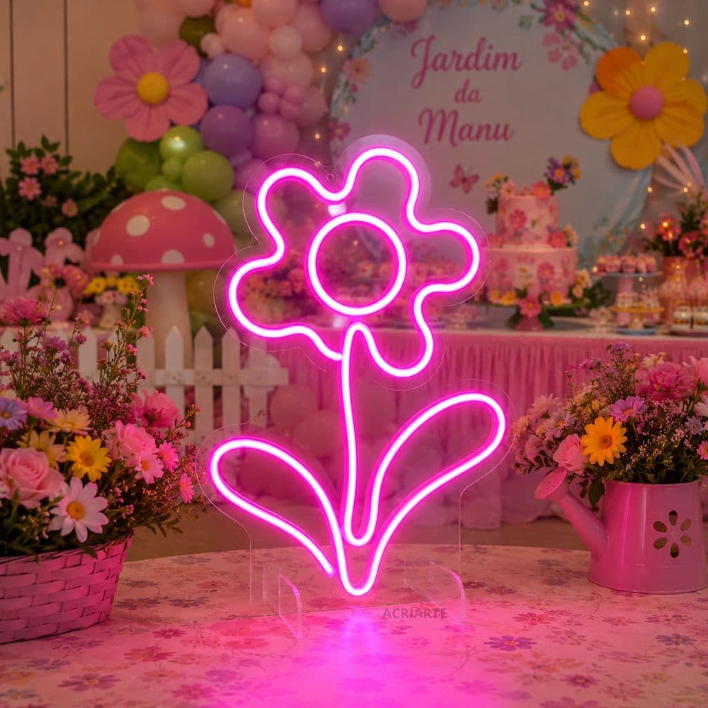 Luminária LED Flor Rosa, Decoração para Festas e Ambientes