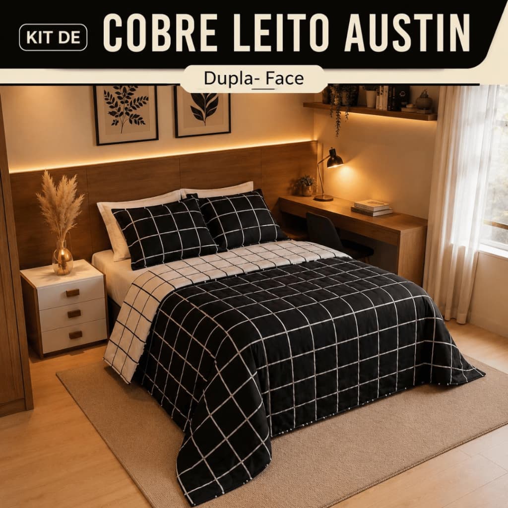 Kit Cobre Leito Colcha Austin Queen,Casal,  ,King 3 Peças Dupla Face 200 Fios