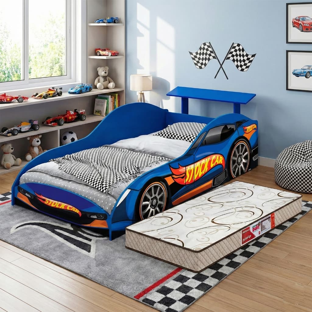 Cama Infantil Montessoriana Carro Stock Car Grades de proteção Adesivos de Carro Menino MDF