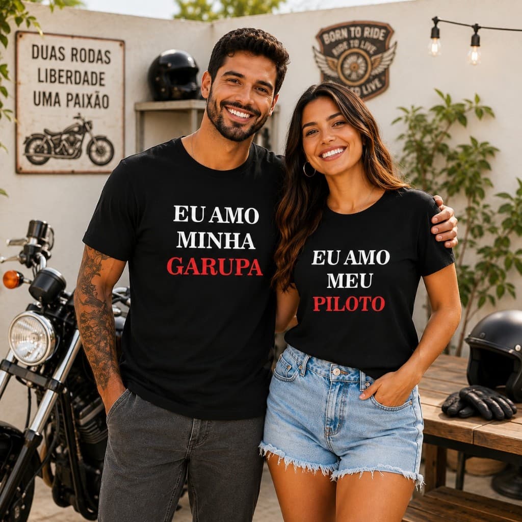 Kit Casal 2 Camisetas (Piloto e Garupa) Conjunto Namorados
