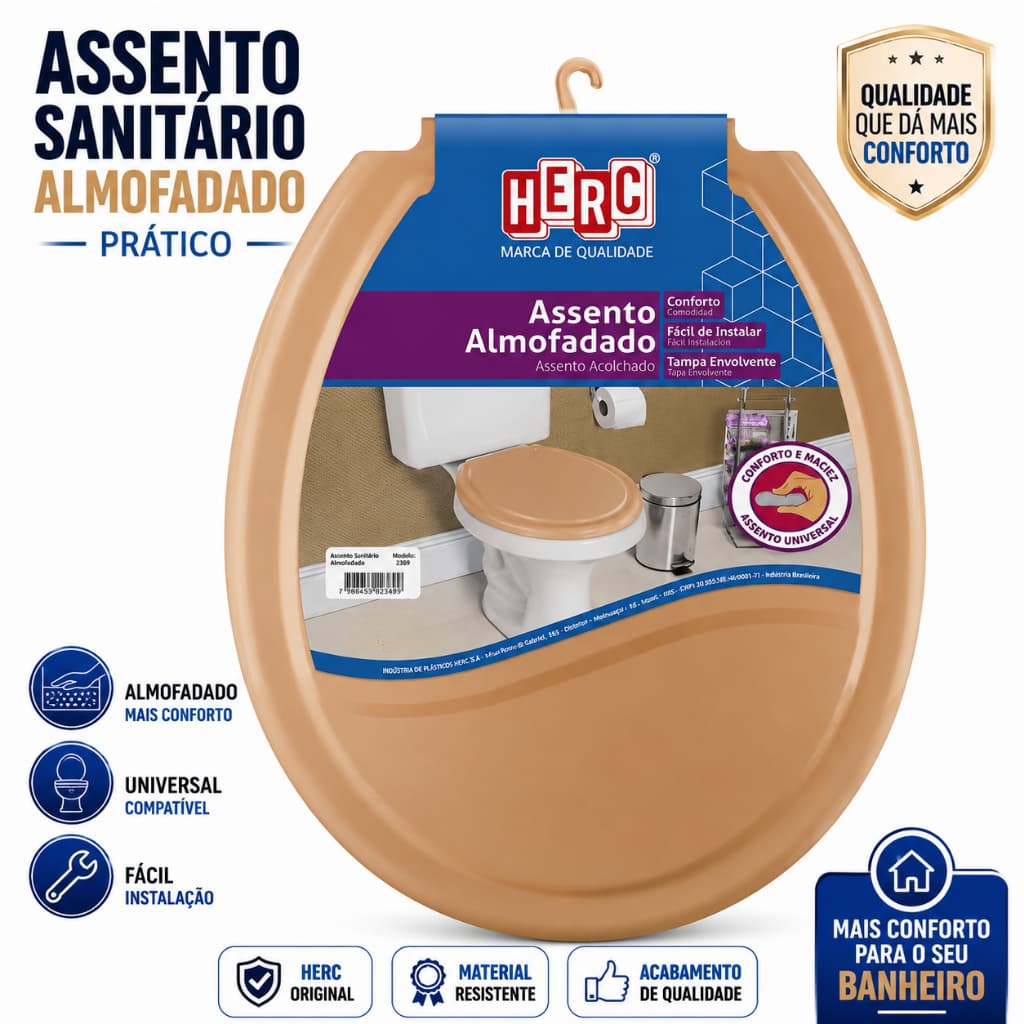 ASSENTO SANITARIO ALMOFADADO PRATICO CARAMELO 2389 HERC