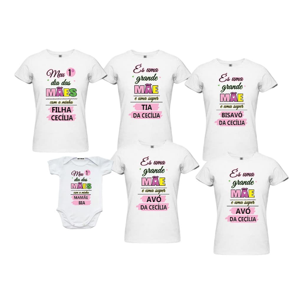 Kit dia das  Mães Camisetas e Body Meu Primeiro dia das Mães,  Vovó e Bisavó