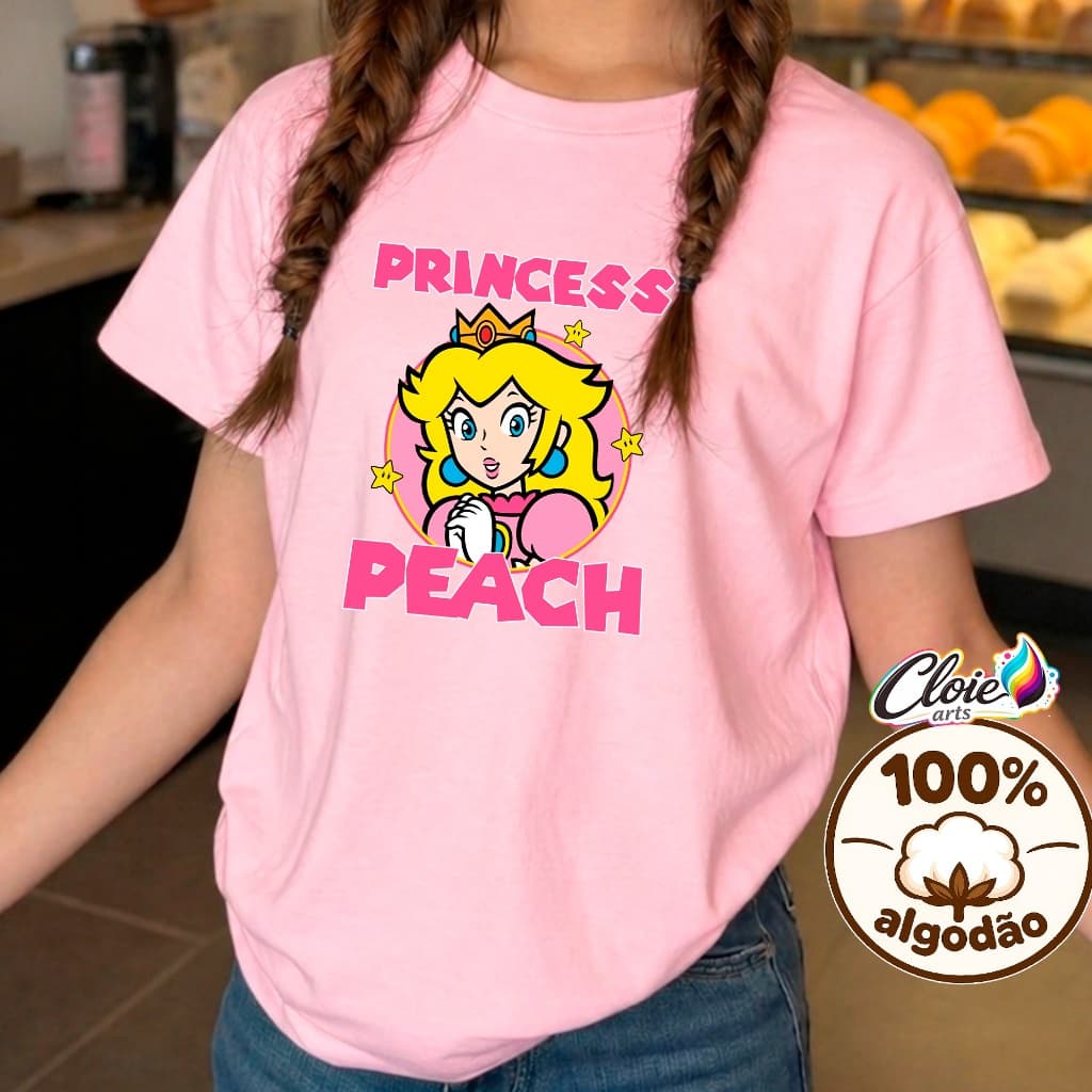 Camiseta Infantil 100% Algodão Mario Reino  Princesa Peach  Kingdom Girl Castelo Princess Divertida Blusa Gamer Fashion