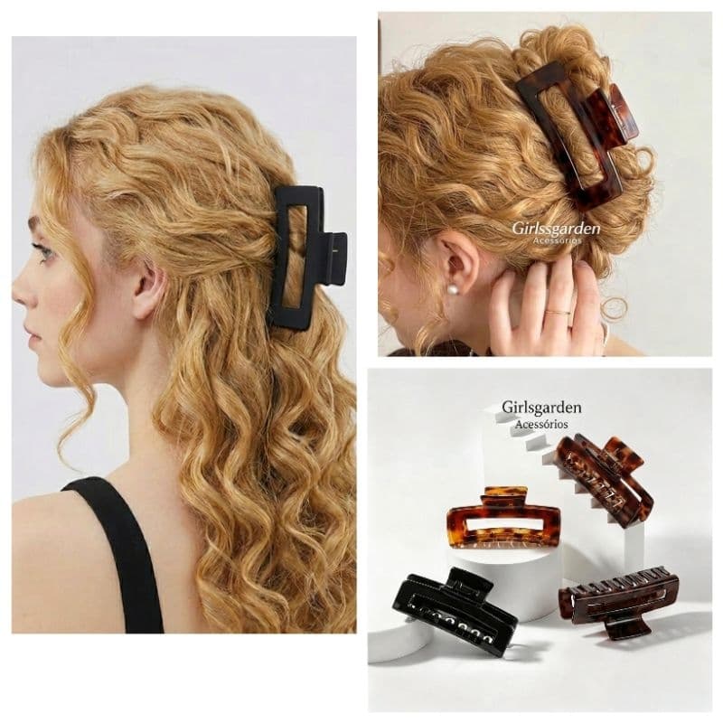 Piranha De Cabelo Grande Média Pequena Kit Presilha Prendedor Acetato Tartaruga / Preto