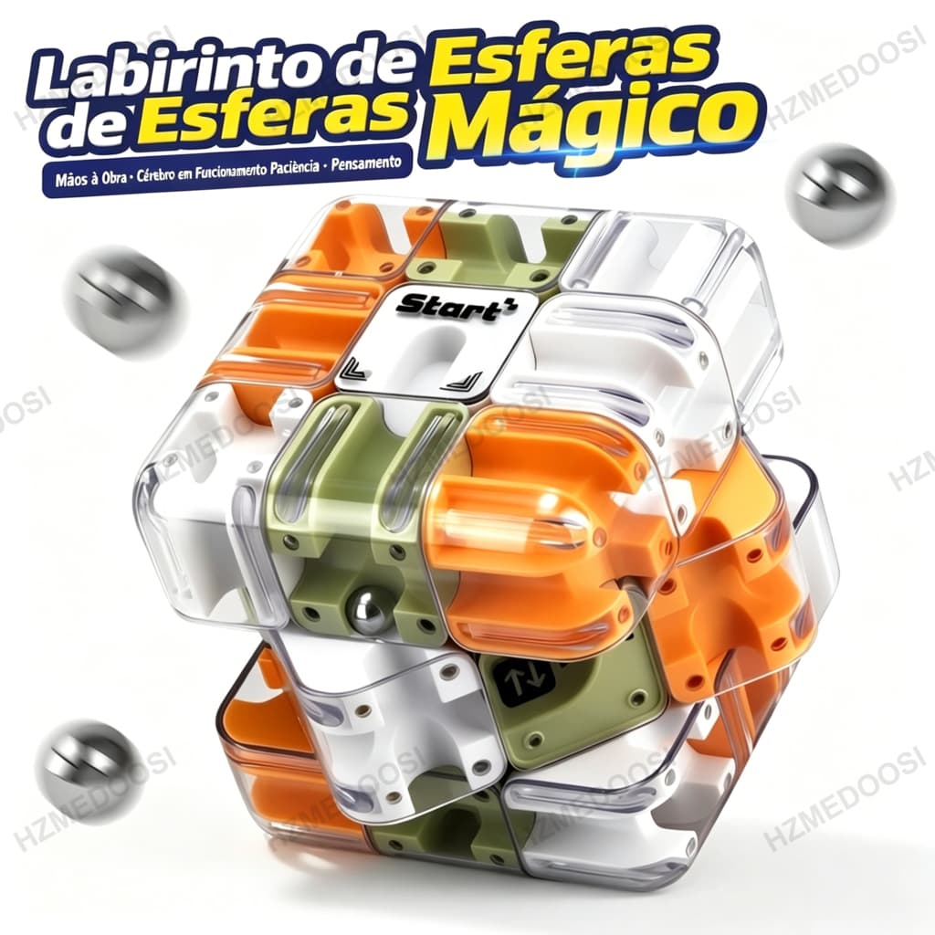 Cubo Mágico 3x3 Labirinto com Esfera - Brinquedo Educativo de Raciocínio Lógico e Anti-Stress para Crianças e Família