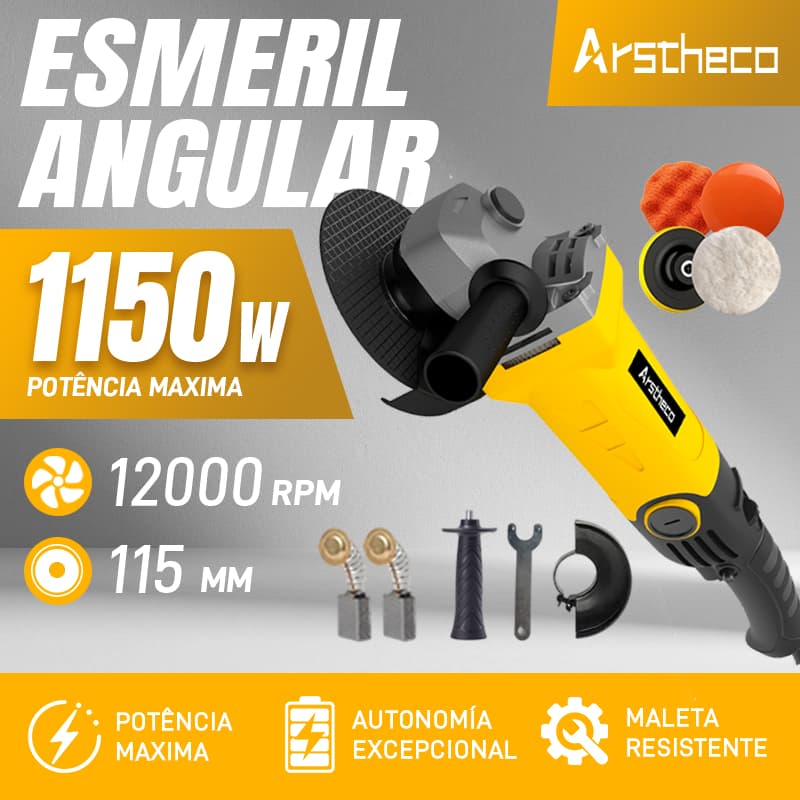 Politriz e Lixadeira Angular  1150W Profissional Automotiva Com Kit