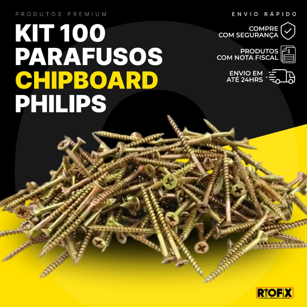 Kit 100 Parafusos Chipboard Philips 3,5x40 3,5x25 3,5x16 Para Mdf E Madeira