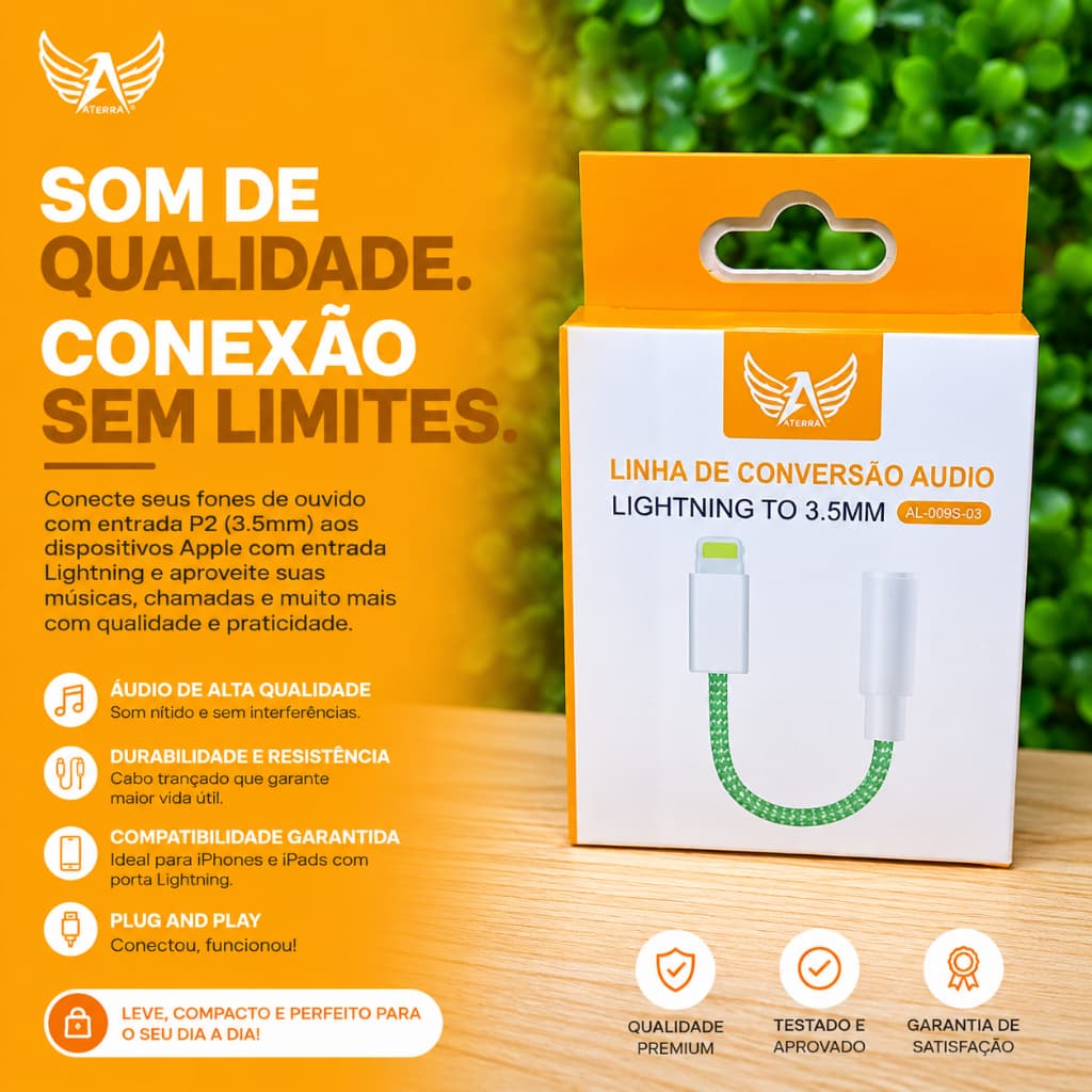 Cabo Adaptador Lightning To 3.5mm Adaptador Áudio Compatível iPhone