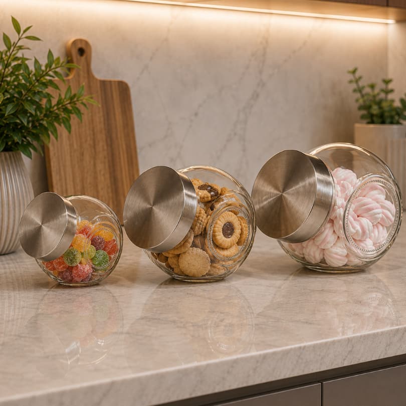 Pote de Vidro modelo baleiro com Tampa De Inox para Alimentos Mantimentos Doce Bolacha Tempero