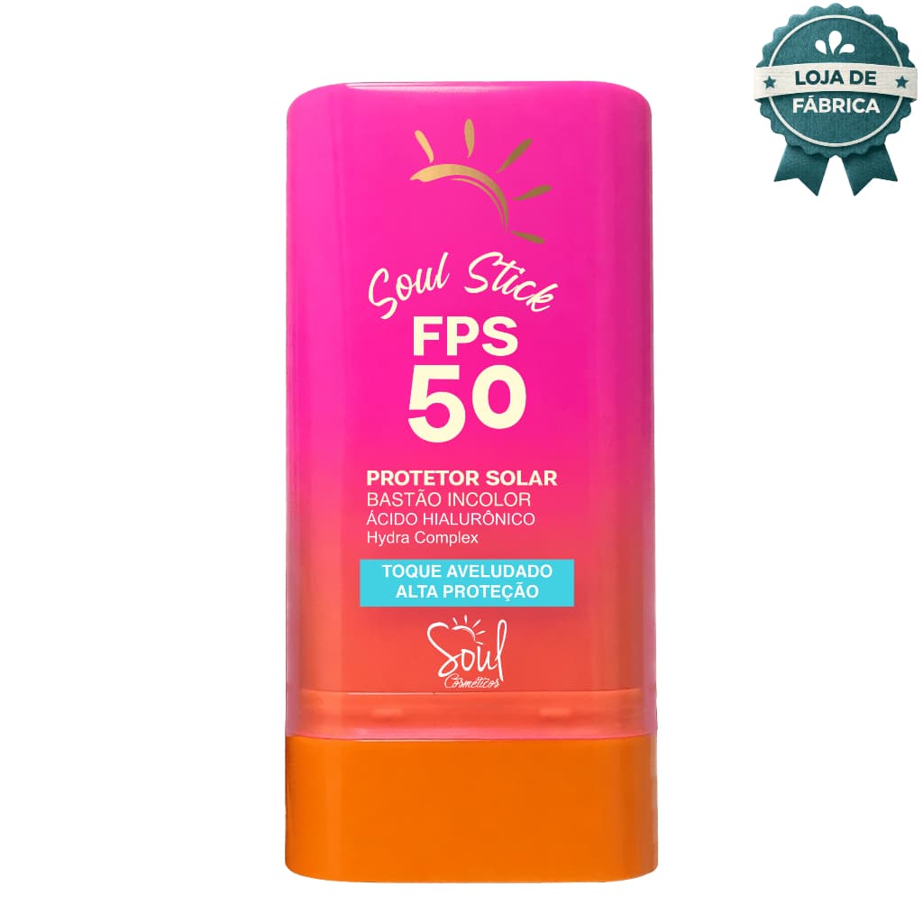 Protetor Solar Stick FPS50 Bast茫o Incolor Toque Seco Aveludado Vitamina E 脕cido Hialur么nico Soul
