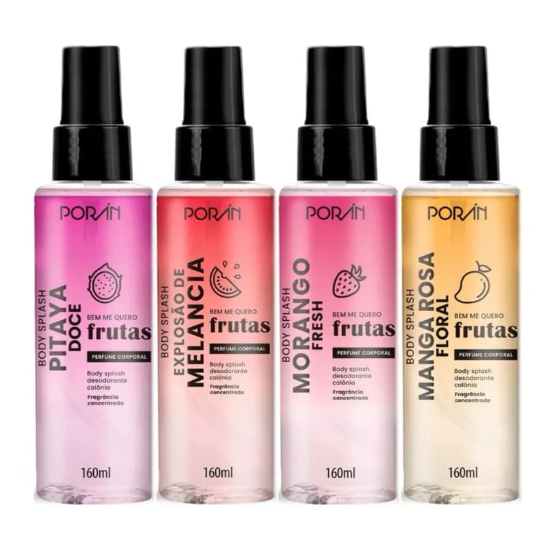Body Splash Porán Frutado 160ml – Manga Rosa, Melancia, Pitaya ou Morango | Escolha Sua Fragrância Favorita