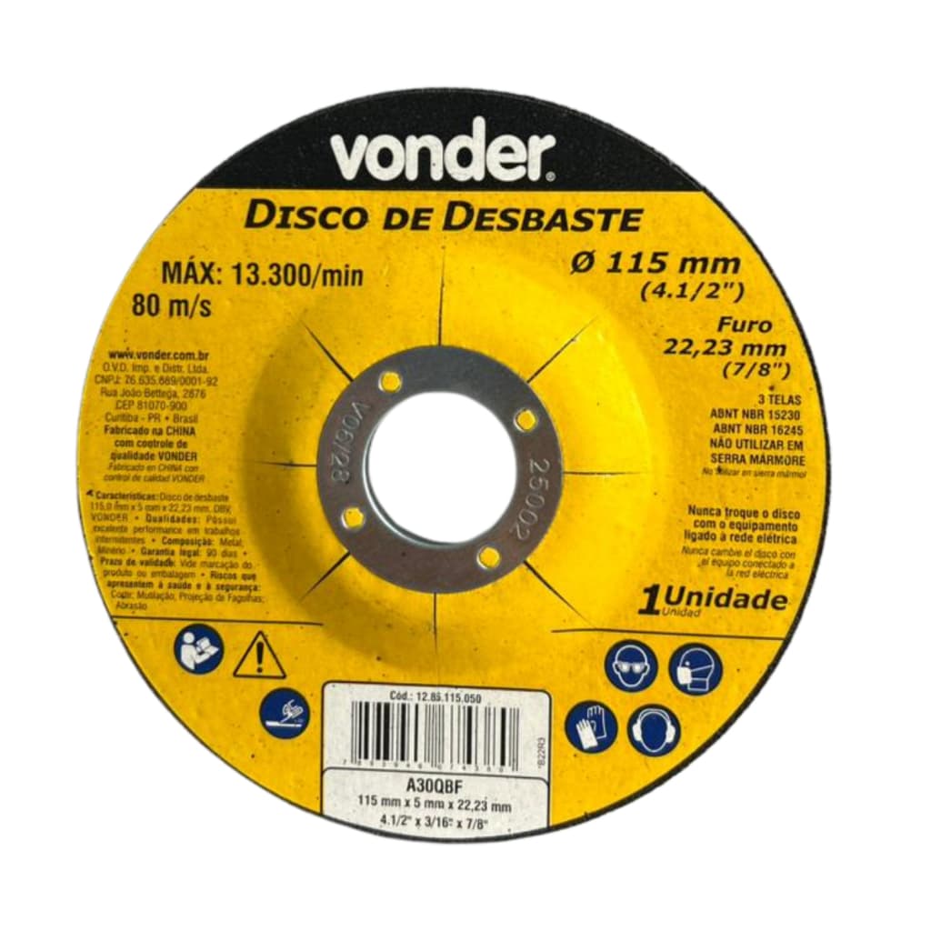 Disco De Desbaste Vonder 115x5,0x22,23mm Para Metal DBV